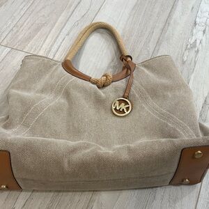 Michael Kors Tan Canvas Tote with Brown Accents